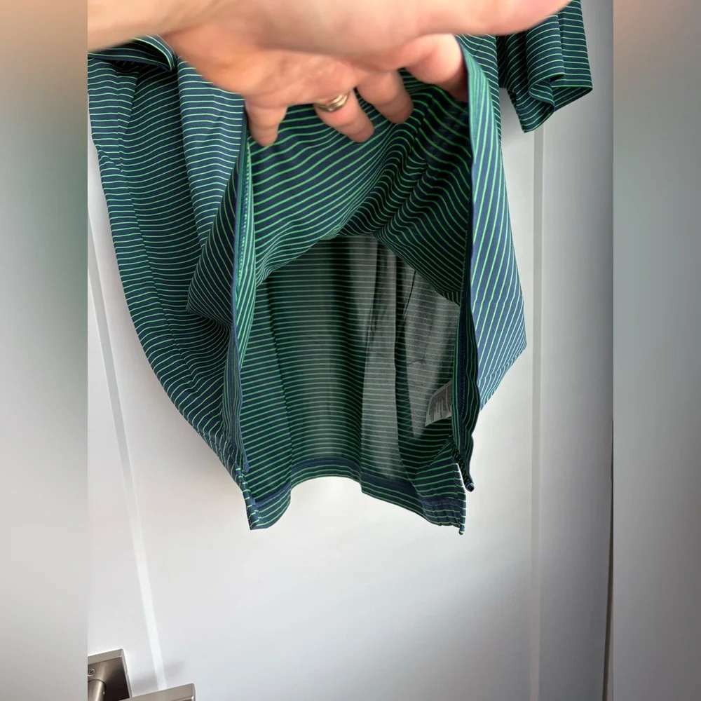 ADIDAS | Navy Blue and Green striped Polo |  Men’s Size Large